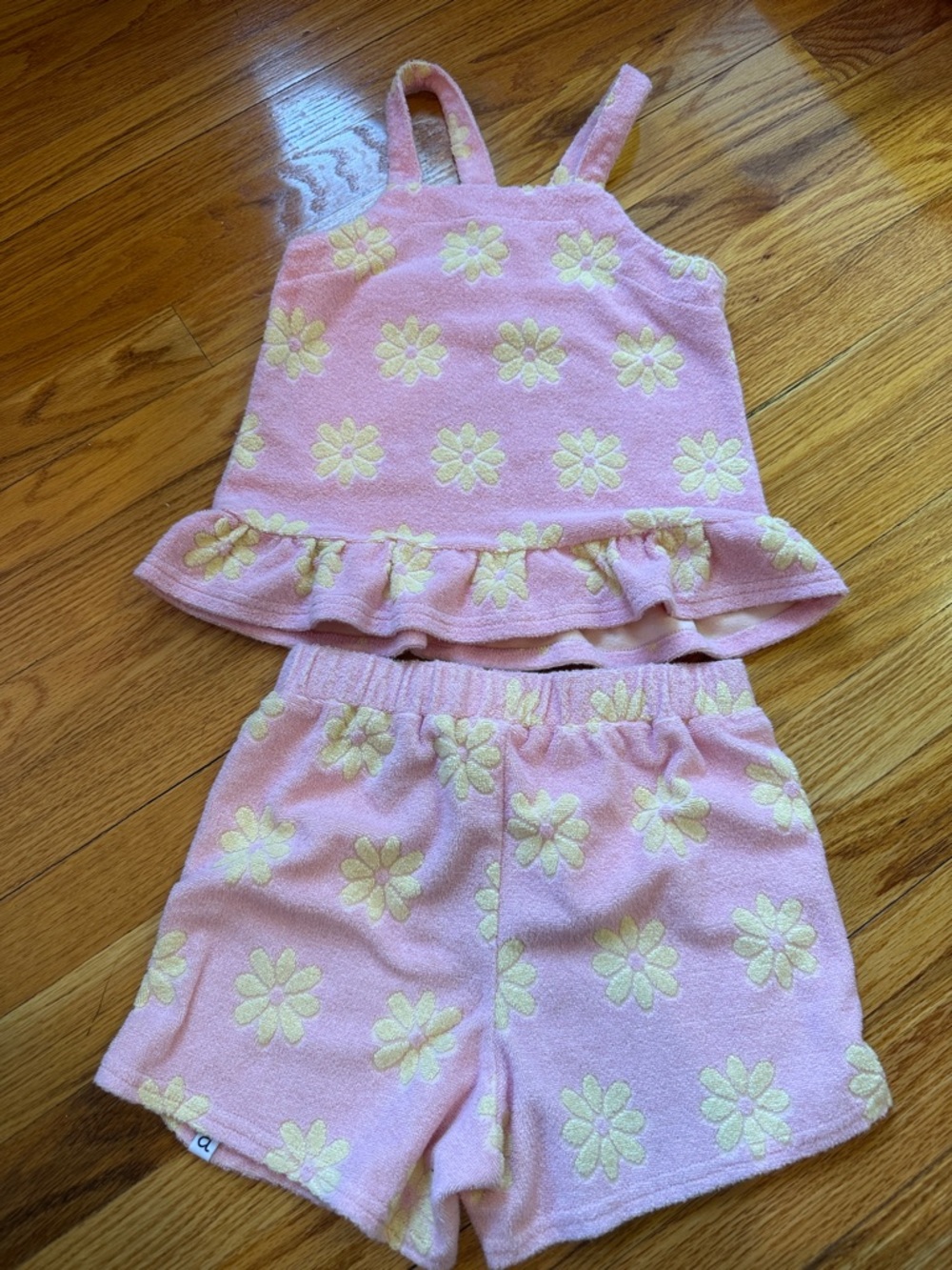 deux par deux Pink and Yellow Floral Terry Two-Piece Set